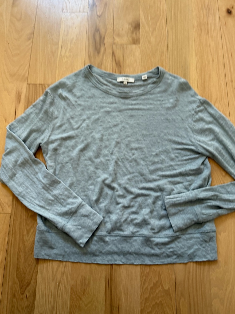 Vince Women’s Linen Drop Shoulder Pullover Top Long Sleeve Light Blue Size S